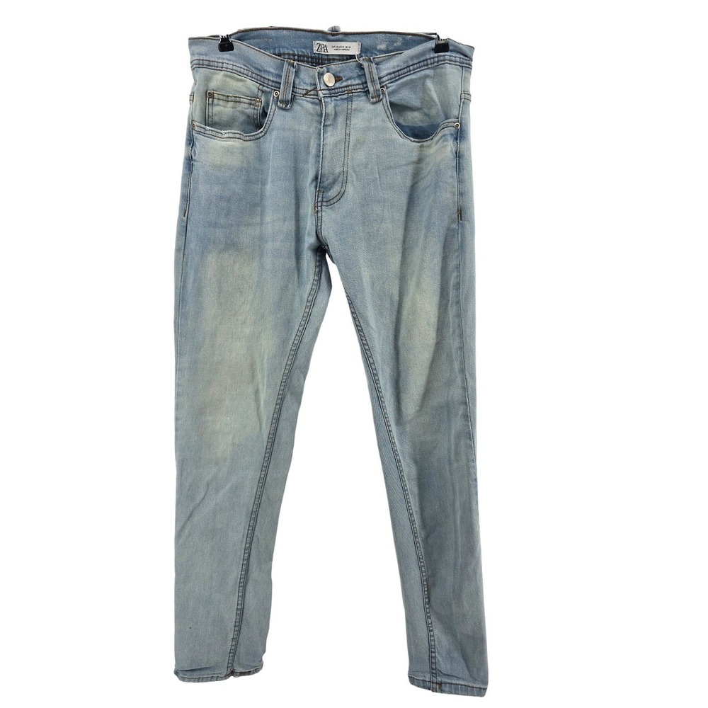 Zara Jeans Mens 31 Light Blue Slim Fit Tapered Faded Denim Streetwear Pants